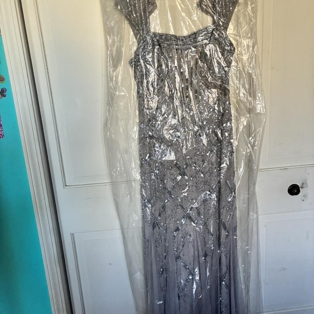 Adrianna Papell Silver Beaded Dress